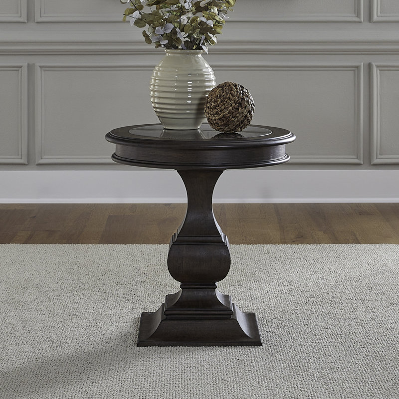  Dillmon Round End Table w/ Blue Stone Insert Top