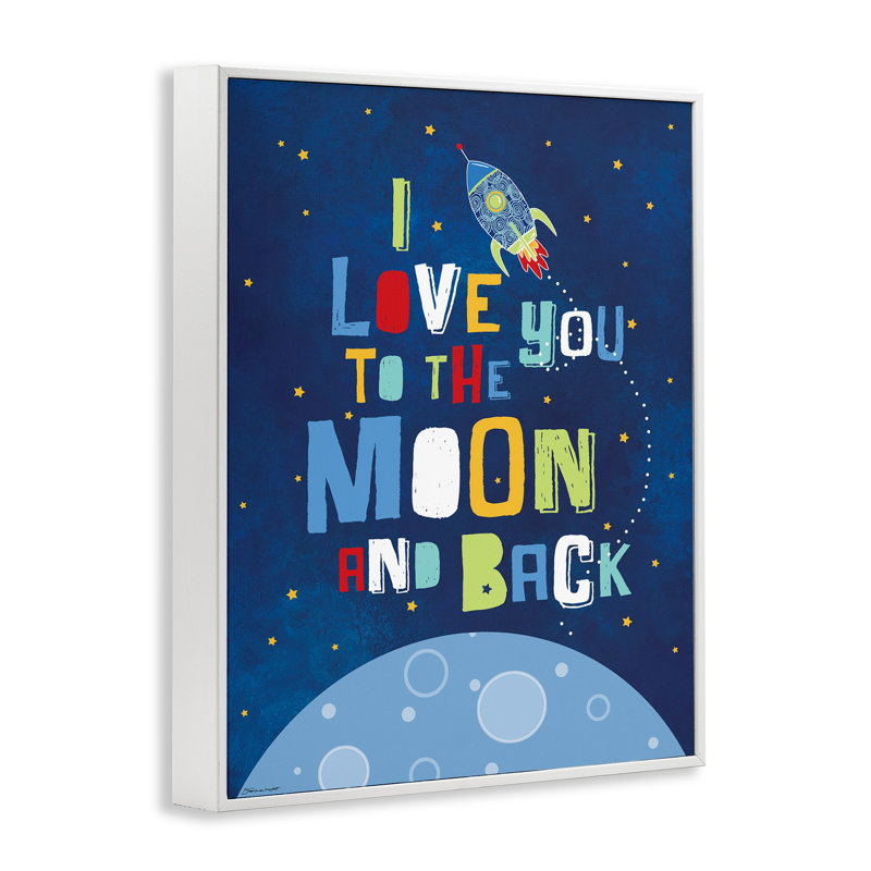 «I Love You Moon and Back Rocket Ship», art mural sur toile, H 20 po x l 16 po x 1,5 po, Giclée encadrée blanc bord de mer