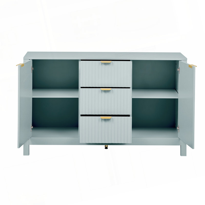 Buffet à motif de vagues avec 2 tiroirs et 4 portes, Blanc