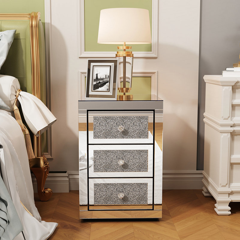 3-Drawer Mirrored Nightstand