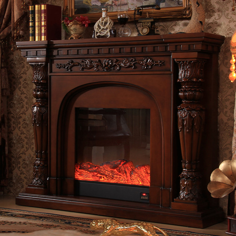 Walnut Solid + Manufactured Wood Electric Fireplace