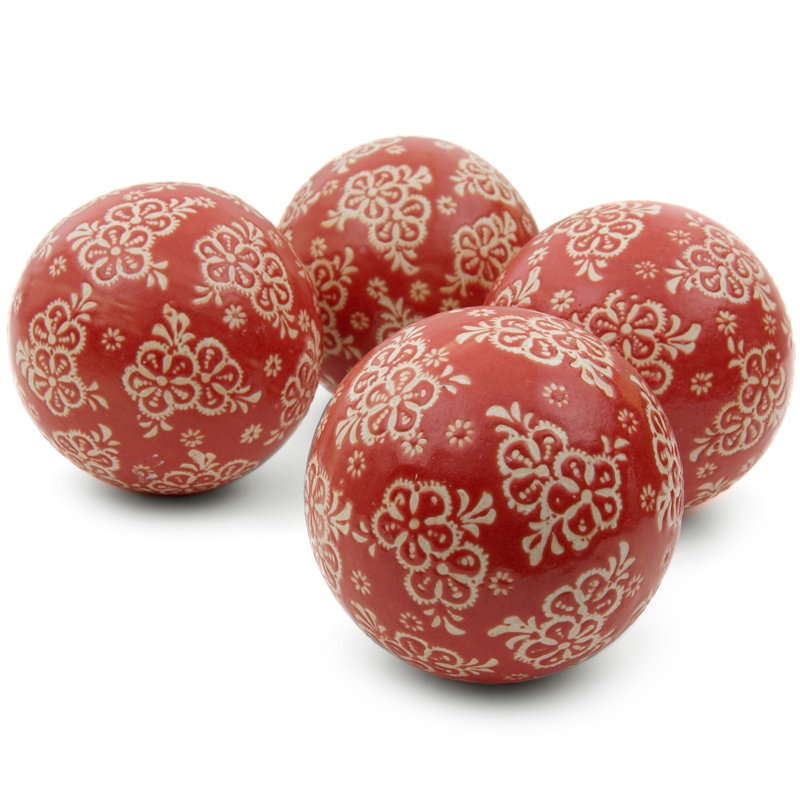 Solt Decorative Ball Set, Red Flowers
