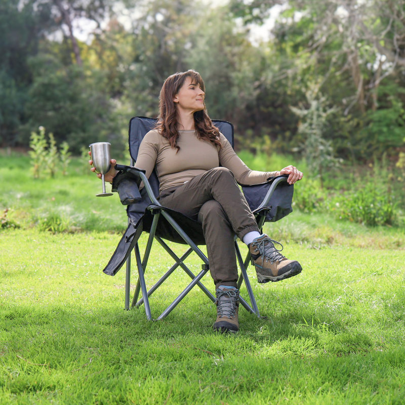 Gray Heated Folding Camping Chair with Cooler and Cup Holders