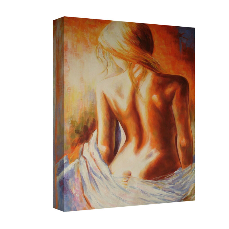 Beautiful Semi Naked Woman - Wrapped Canvas Painting