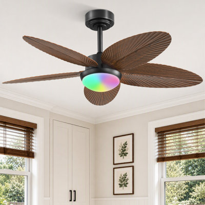 42" Coastal Natural RGB Ceiling Fan with Light, Remote & App Control