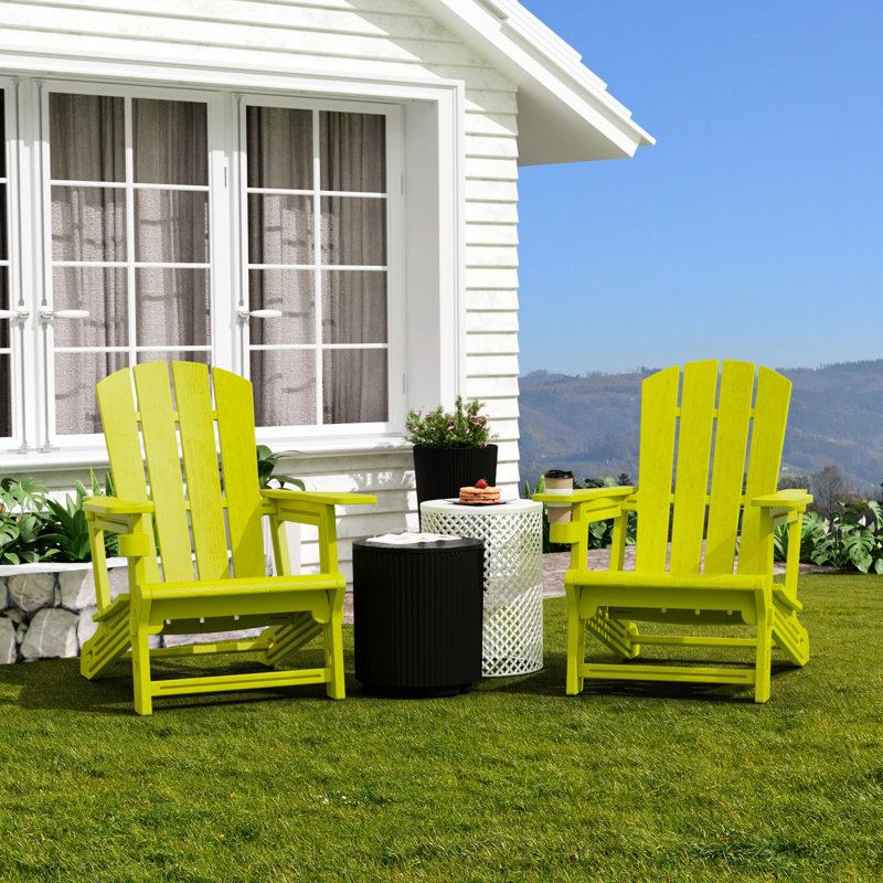 Chaise Adirondack avec porte-gobelet Chaise inclinable toutes saisons pour terrasse de patio et bord de piscine, Jaune