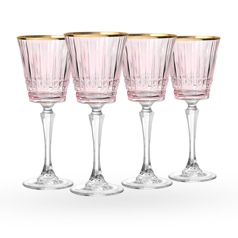Cristine Gold Rim White Wine Glass, Set Of 4, Pink