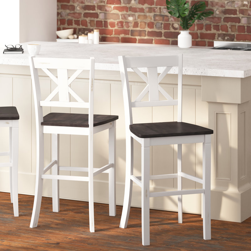 Tabouret en bois massif de 29 po Bakersville, Blanc délavé