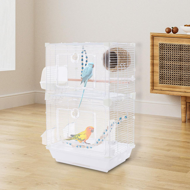 Cage à oiseau à 2 niveaux avec poignée de levage