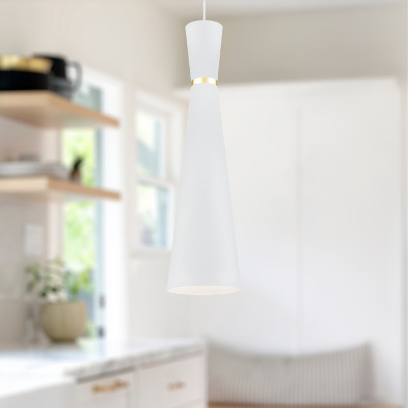 Luminaire suspendu conique simple Vanderbilt, Blanc / or, Blanc / or