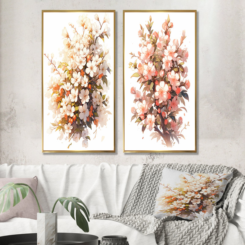 A Gardens Flower Grace - Ensemble de 2 pièces pour salon, H 28 po x l 25 po, Encadrement doré