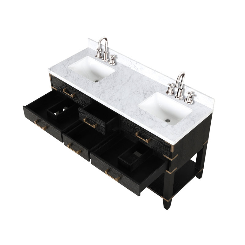 Meuble-lavabo double avec comptoir en marbre de Carrare