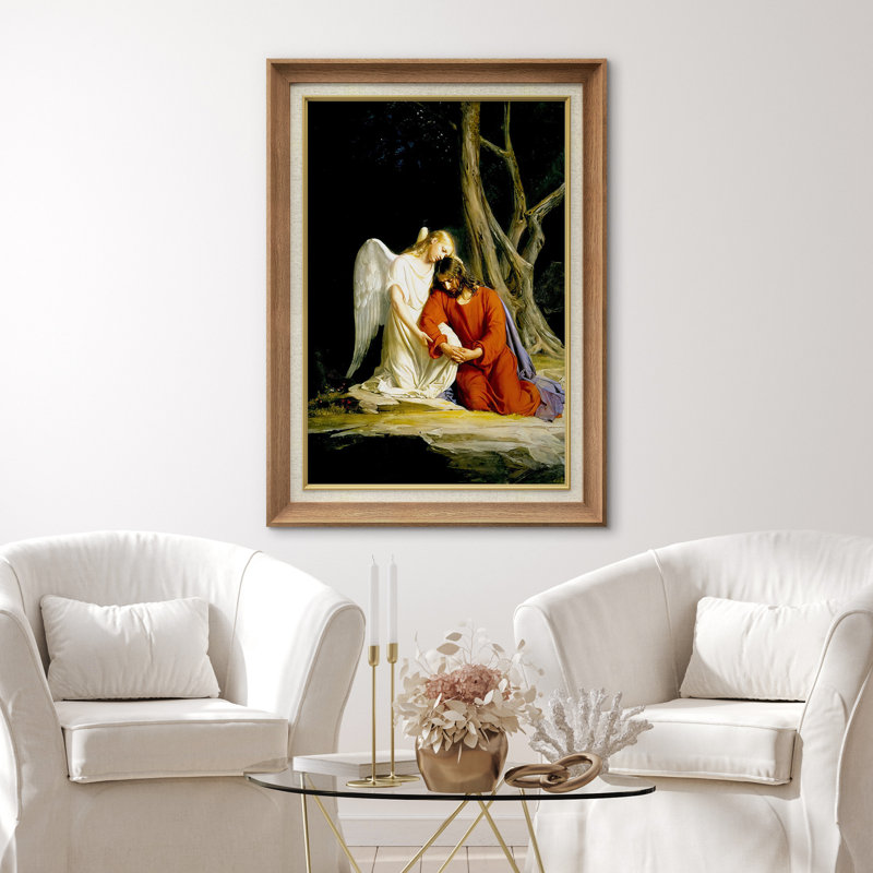 Ange consolant le Christ à Gethsémani, œuvre d'art de scène de dévotion chrétienne, impression sur toile encadrée