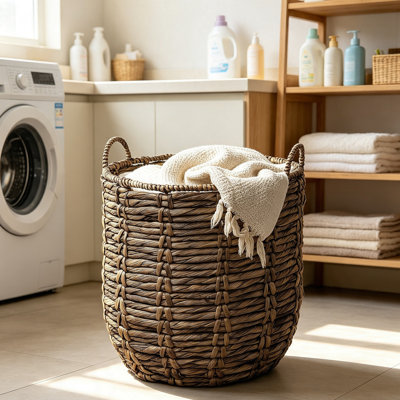 Panier de rangement avec poignée, grand bac en osier de mer pour la salle de lavage, l'entrée, le salon, avec une très grande capacité
