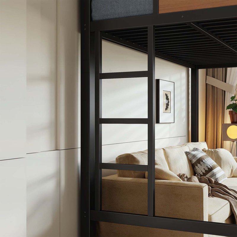 Lit mezzanine simple en métal de taille XL avec rangement, ports USB, lumières DEL et conception robuste pour les petits espaces