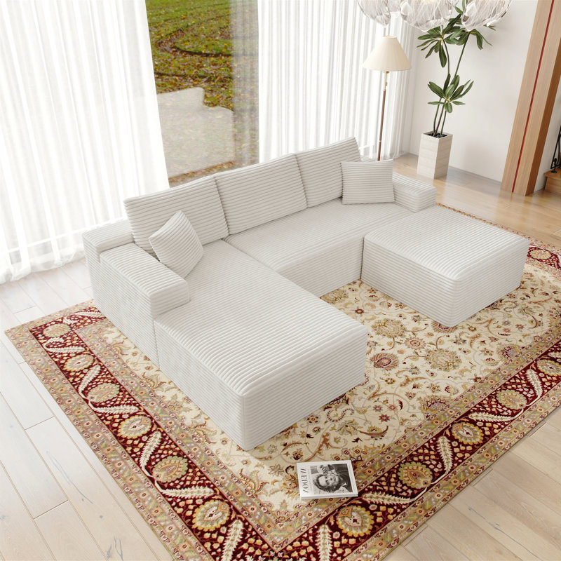 Siège de canapé modulaire 104,3 x 70,8 po, canapé rembourré compressé pour le salon, la chambre à coucher, l’appartement, aucun assemblage requis, combinaison gratuite de 3 ordinateurs, tissu en velours côtelé moelleux