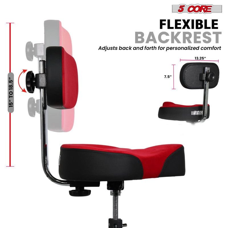  Tabouret de tambour avec dossier rembourré et tabouret de 26,5 po avec capacité de 441 lb, Rouge