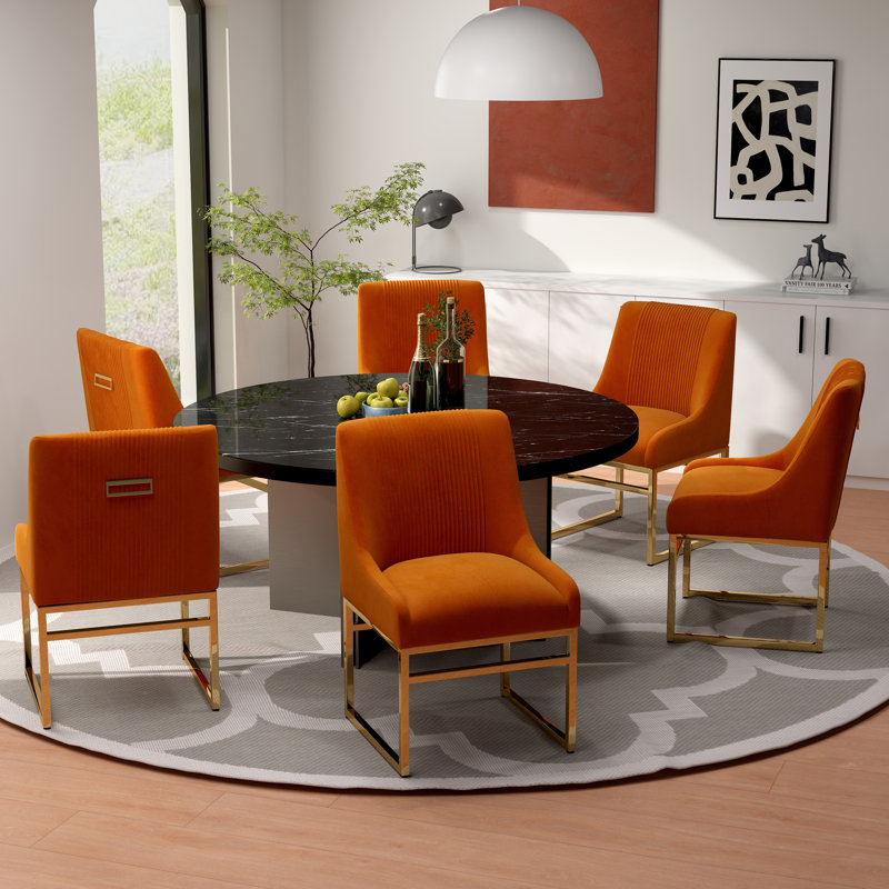 Baudel Velvet Side Chair, Orange, 6