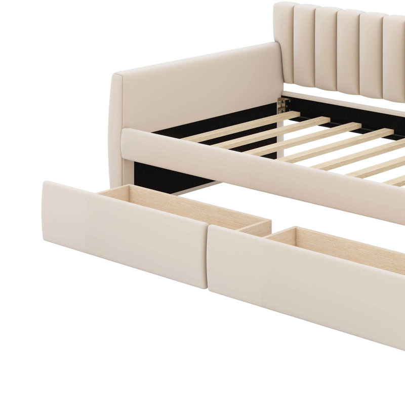 Lit de jour simple tapissier avec tiroirs, Beige