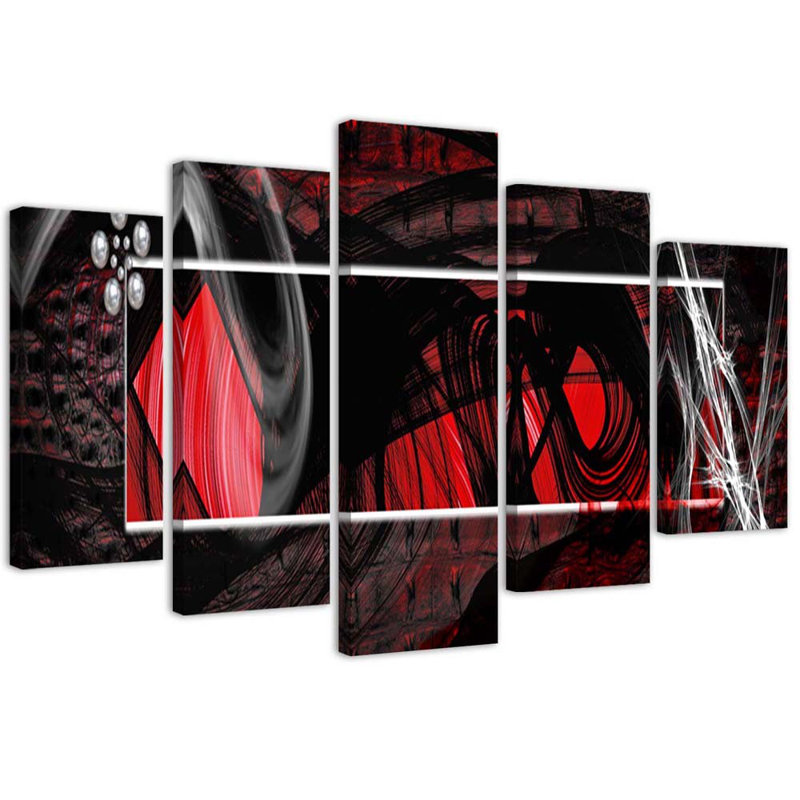 Red Abstraction - 5 Piece No Frame Set on Canvas