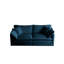 Mobilier de salon moderne - canapé en chenille bleue, 4 coussins, base en bois massif, revêtement doux pour l'espace, rembourrage en éponge, structure, détente luxueuse