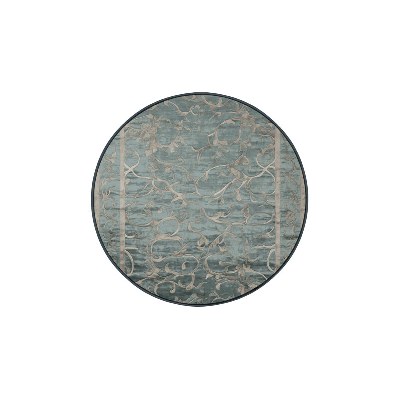 Tapis gris soyeux et moelleux, Rond 7 pi