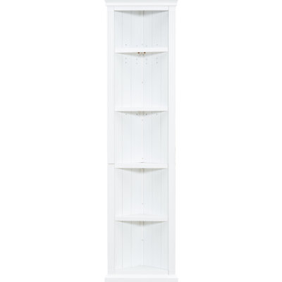 Bibliothèque de coin moderne à 5 niveaux de 83,4 po de hauteur avec tablette en bois massif à DEL blanche pour le salon, bureau avec sourire