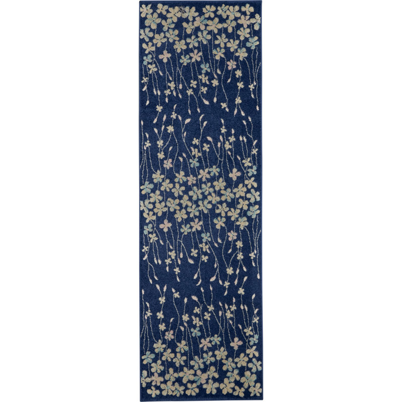 Tapis bleu marine Deedra, Tapis de couloir 2 pi 3 po x 7 pi 3 po