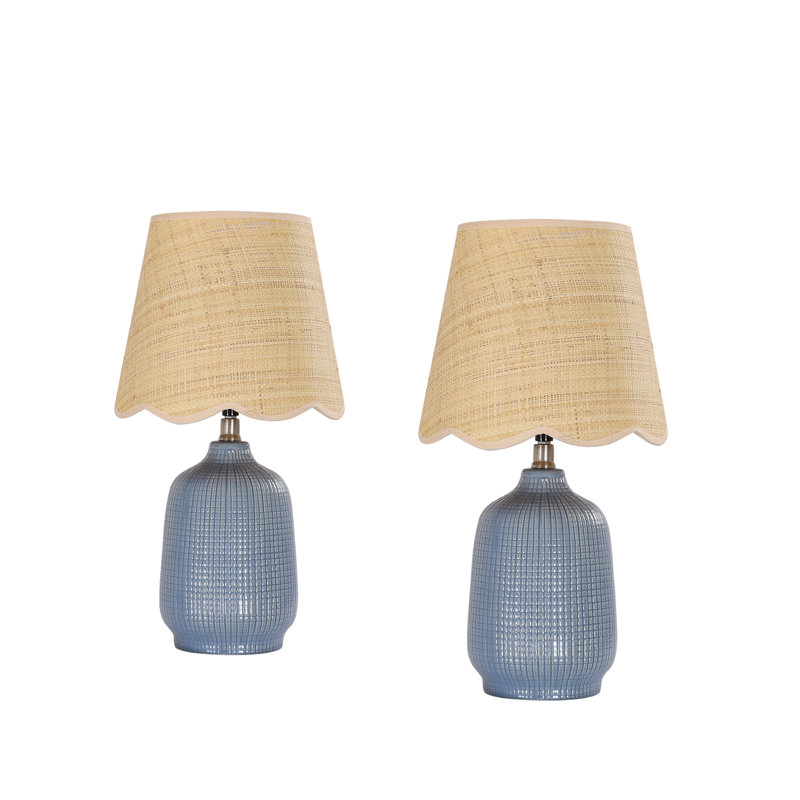 Kokenos Ceramic Table Lamp With Scallop Shade, Navy Blue