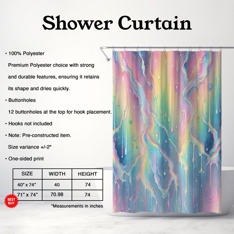 Rideau de douche 1 pièce Glowing Rainbow Rain, H 74 po x l 71 po