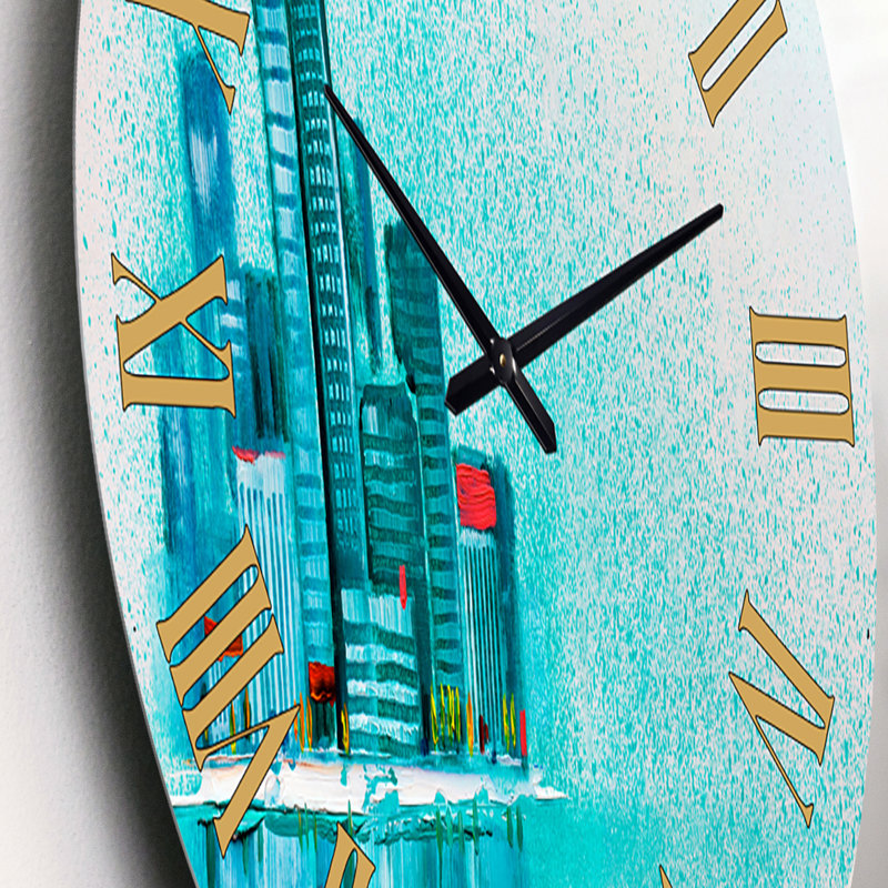 Cityscape By The River I - Horloge murale moderne, Petit