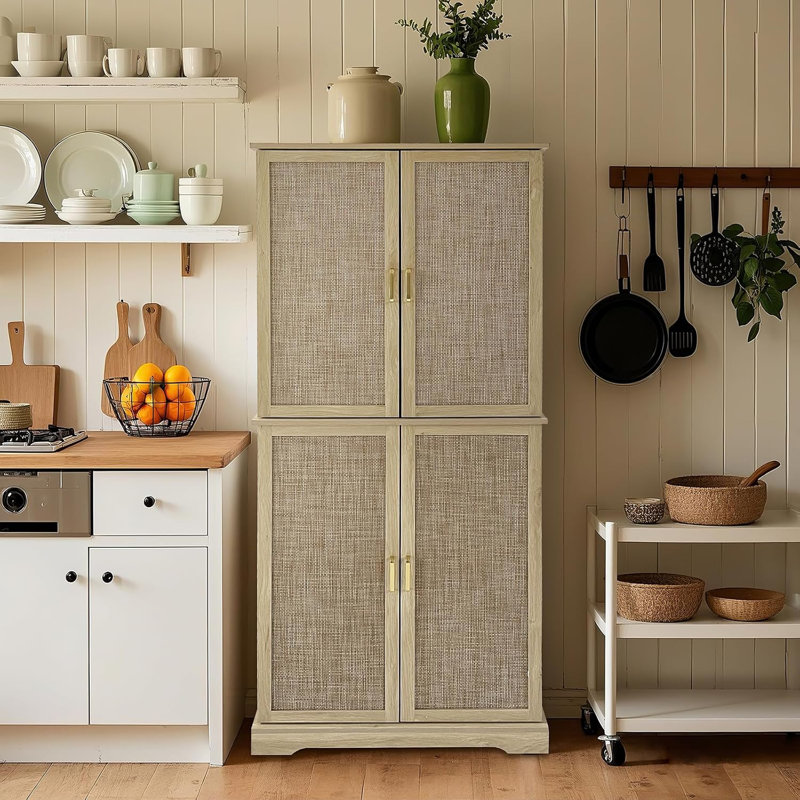 Armoire de rangement de 72 po avec portes et tablettes, petite armoire de rangement des aliments avec grand tiroir pour la salle à manger, le salon, la salle de bain et la buanderie (chêne clair)