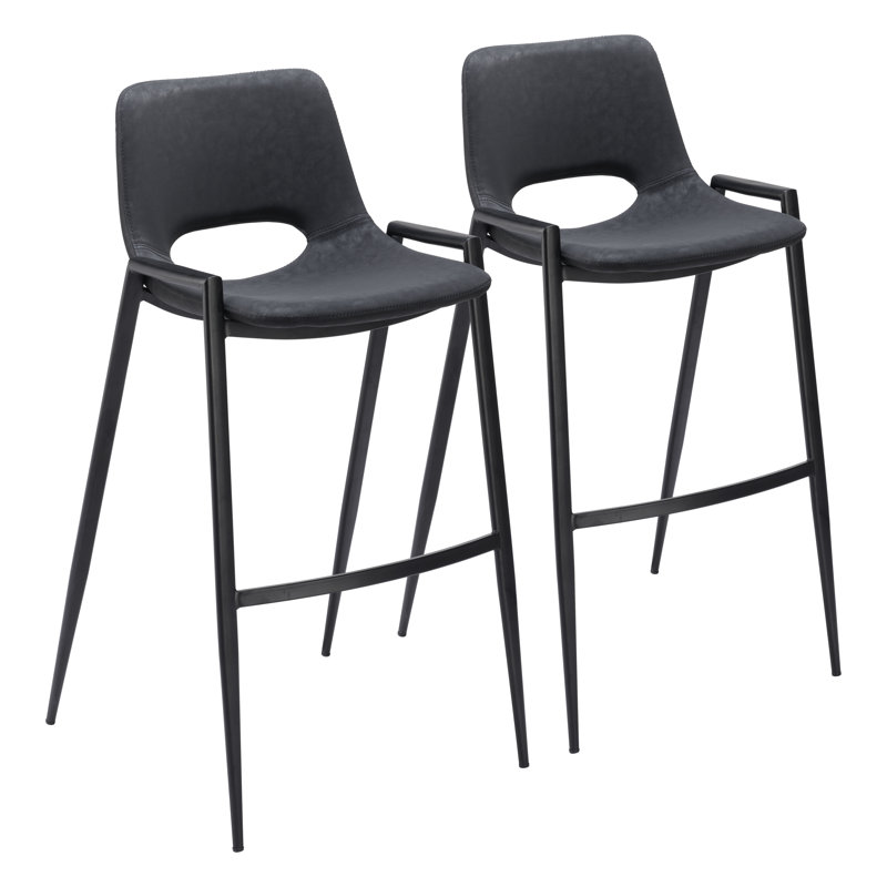 Desi Black Upholstered Counter Stool, Black, Black, Bar Stool (29.3" Seat Height)