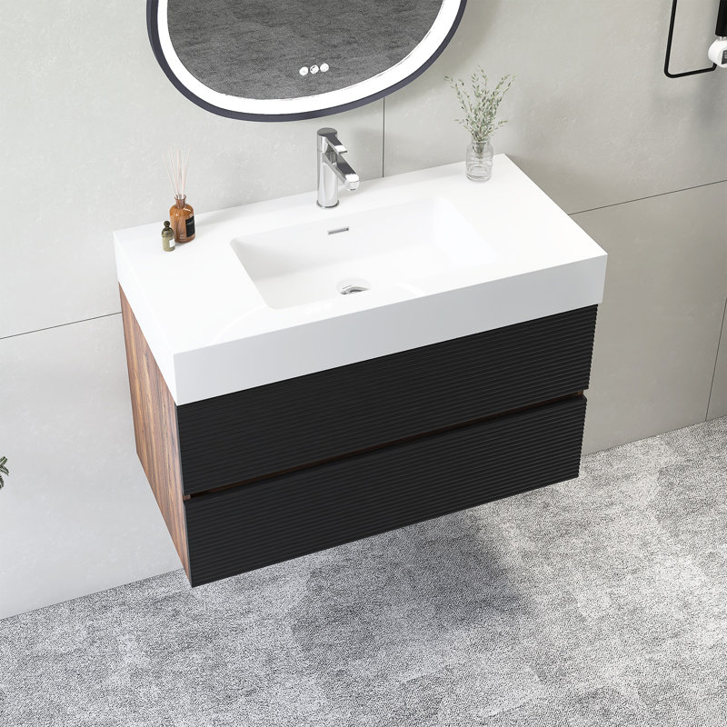 36''Wall Mounted Bathroom Vanity With Solid Surface Sink