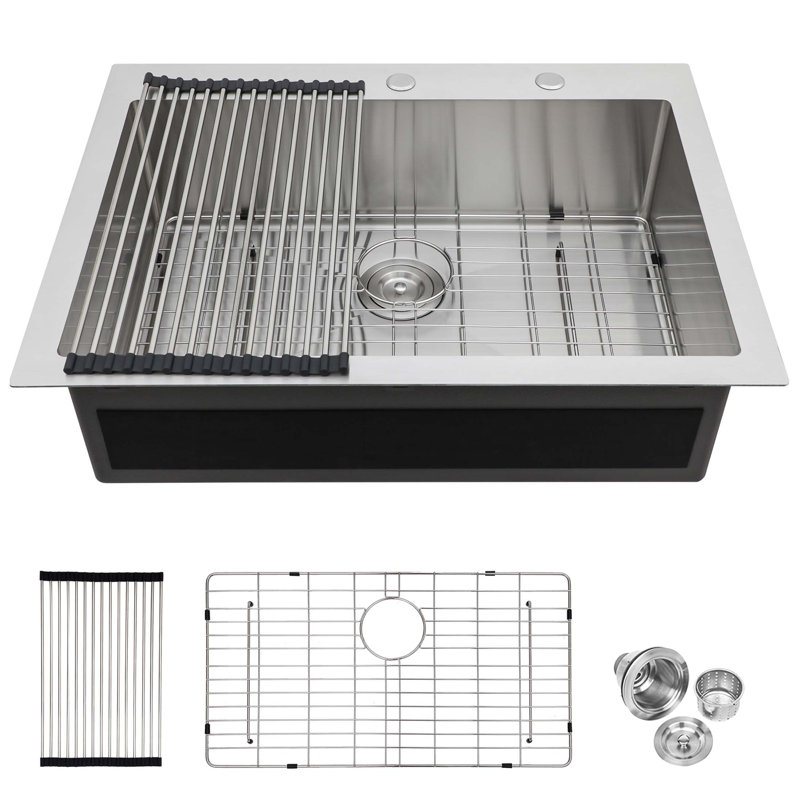Évier de cuisine 30 po x 22 po à cuve simple encastrable en acier inoxydable de calibre 16
