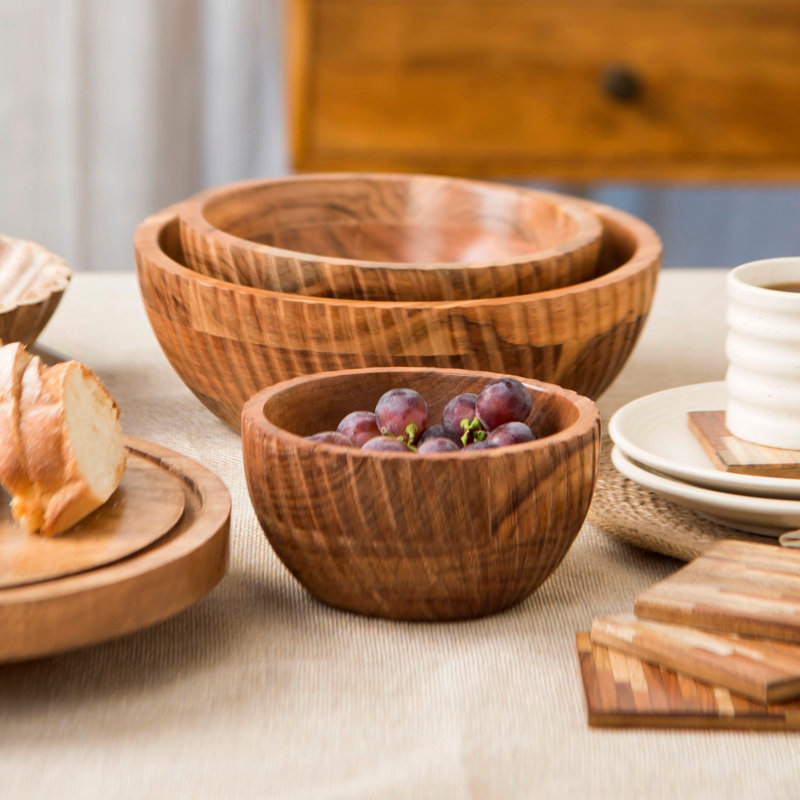Ensemble de 3 bols en bois d'acacia fabriqués à la main