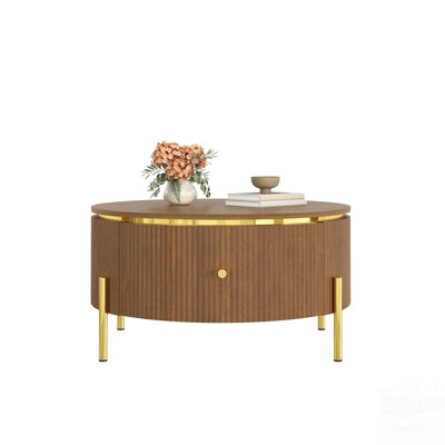 Modern Round Coffee Table With 2 Large Drawers, Spacious Storage And Rich Brown Finish For Living Rooms