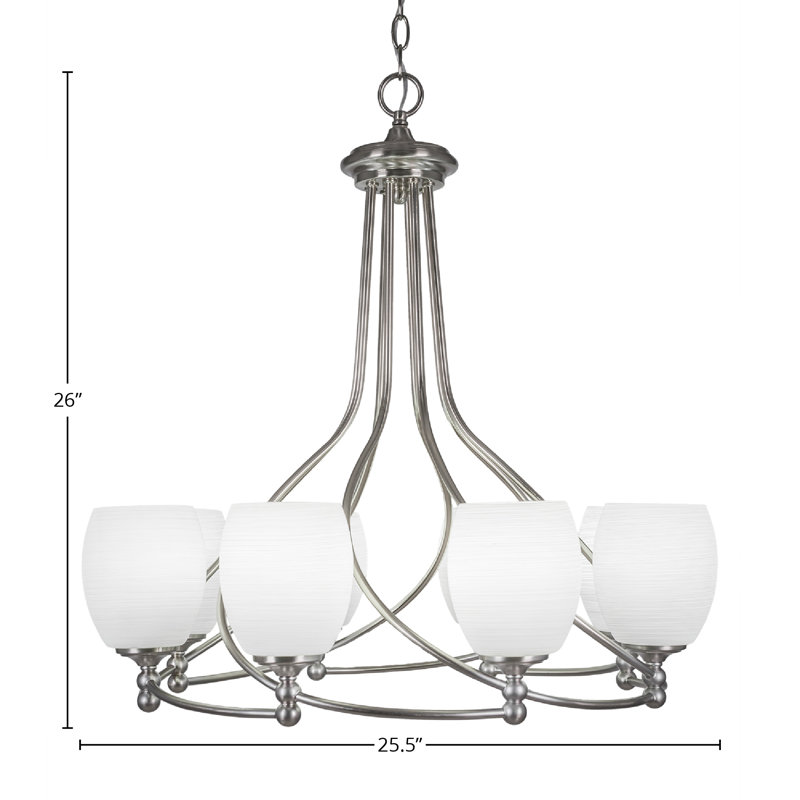 Lustre 8 lumières Skypark illustré en finition nickel brossé avec verre en lin blanc de 5 po