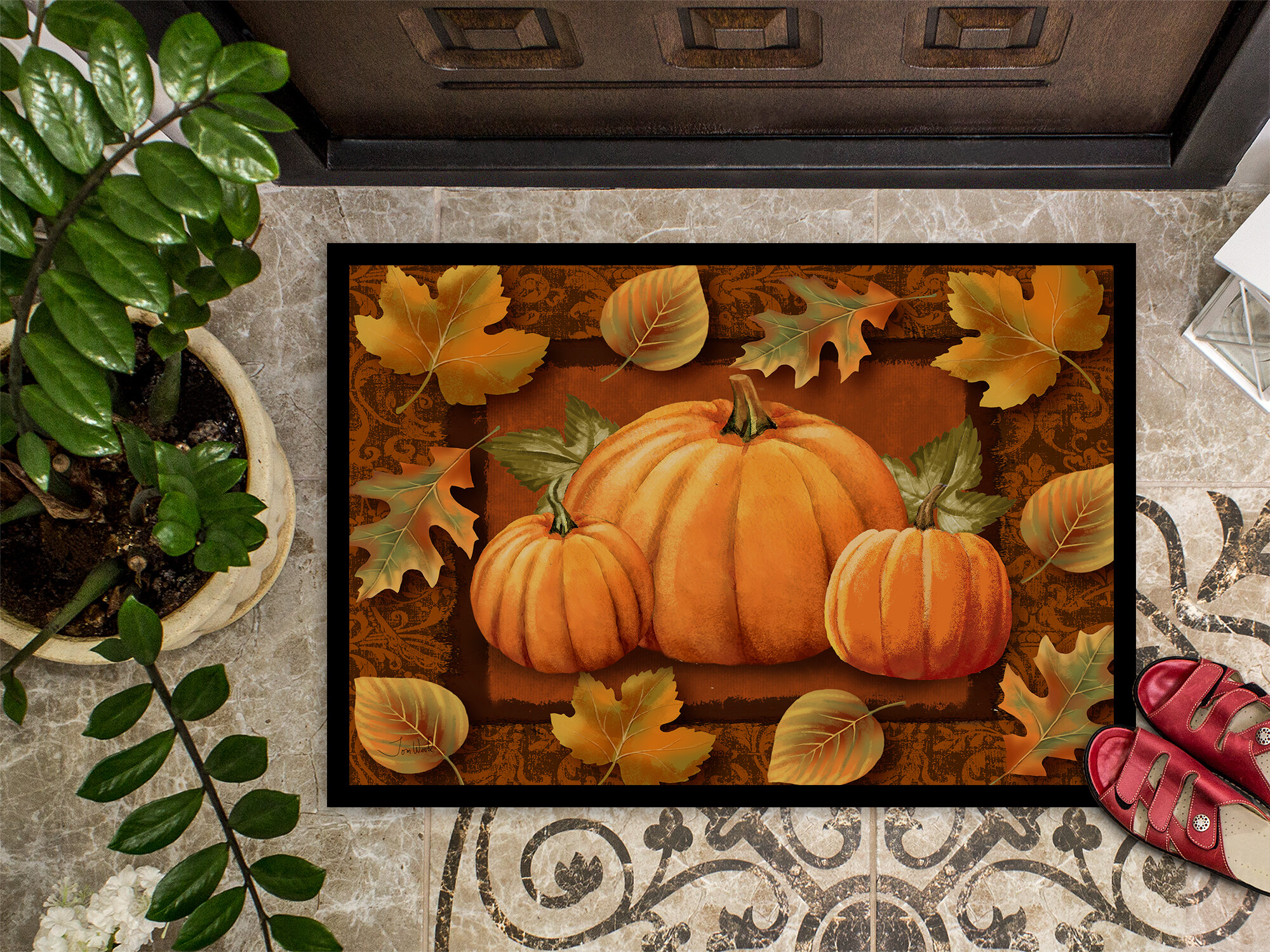 Evergreen Pumpkin Home Coir Mat