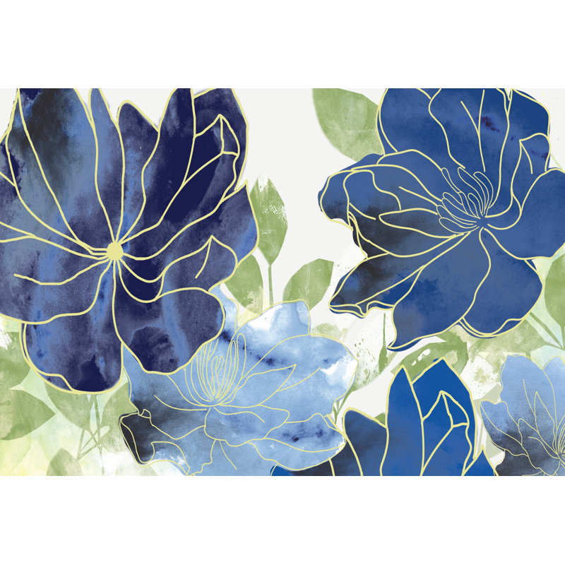 Blue Sketch Flowers - Wrapped Canvas Painting, 46cm H x 30cm W x 3.8cm D