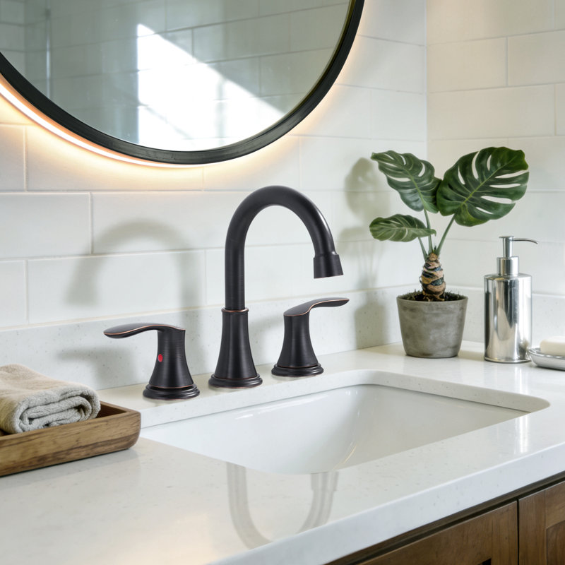 8 Inch Widespread Double Handle Bathroom Faucet With Pop Up Drain, Oil Rubbed Bronze