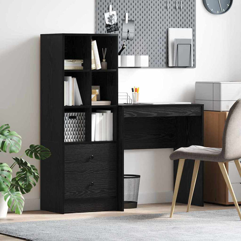 Desk With Storage With Drawer 2 Pcs 80 X 50 X 76 Cm, Black Oak