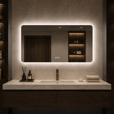 Backlit LED Bathroom Vanity Mirror with 3 Color Dimmable Lighting Anti Fog HD Shatter Resistant Glass Wall Mounted