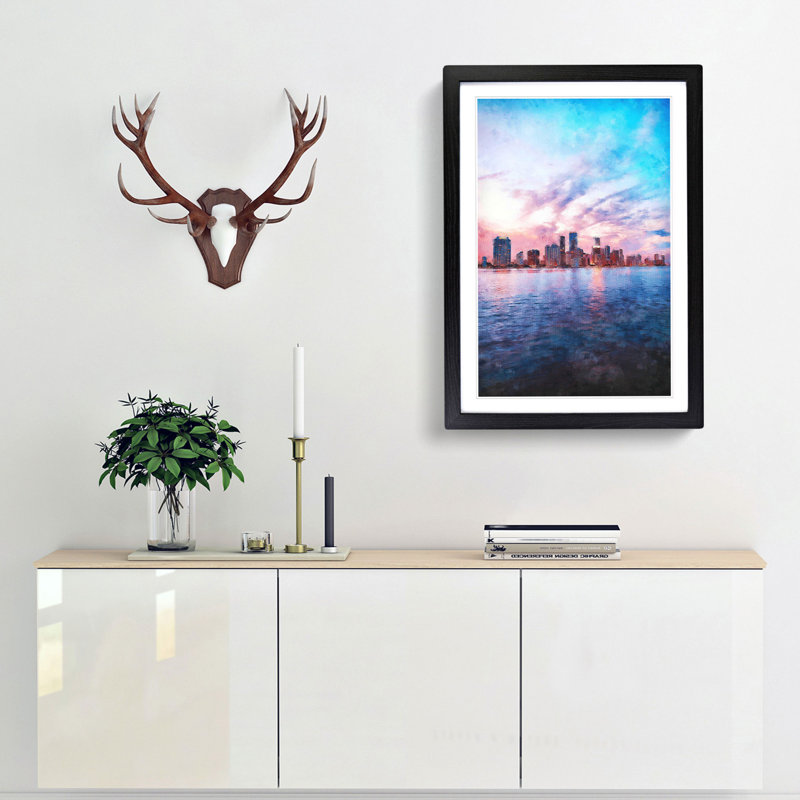 Miami Florida Skyline - Picture Frame Painting Print, Black Framed, 63cm H x 45cm W x 2cm D
