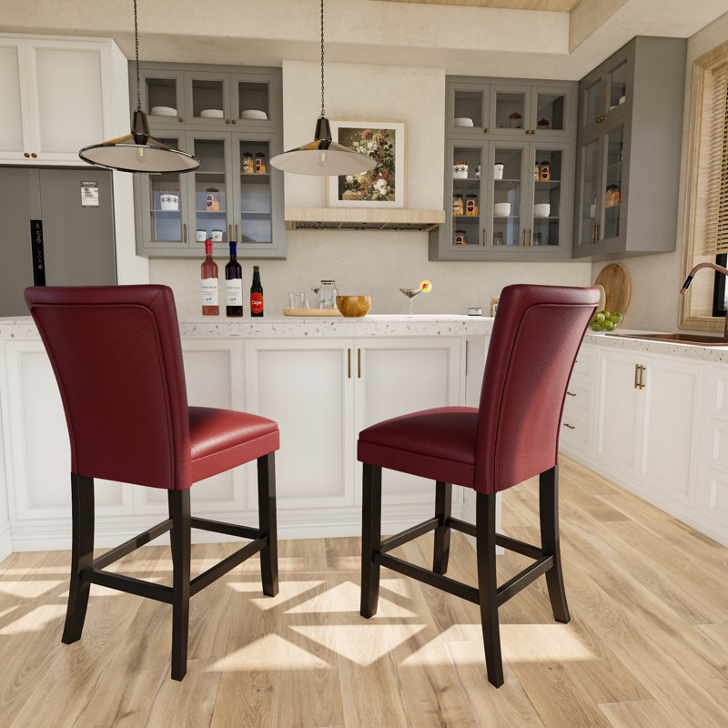 LUMERA Collection Modern Black Faux Leather Bar Stool – High Back, Cushioned Seat, Durable Wood Frame, Counter & Bar Height Seating for Kitchen, Island, Home Bar, Pub
