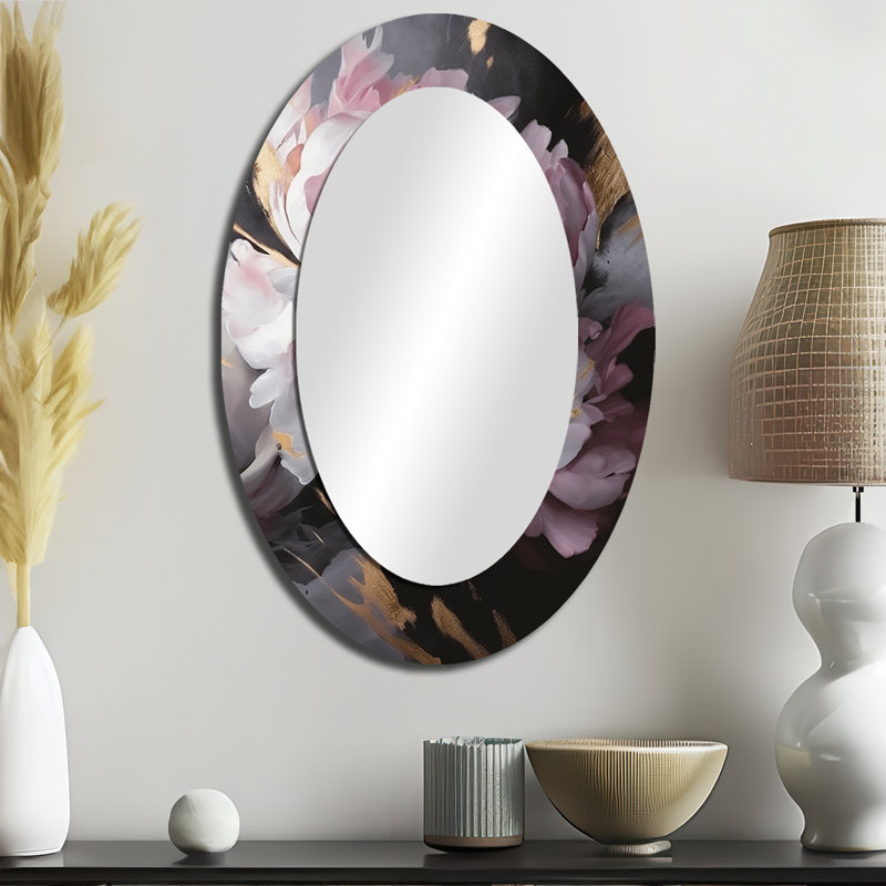 Miroir mural harmonieux rose et gris pivoine II, 36 po x 24 po