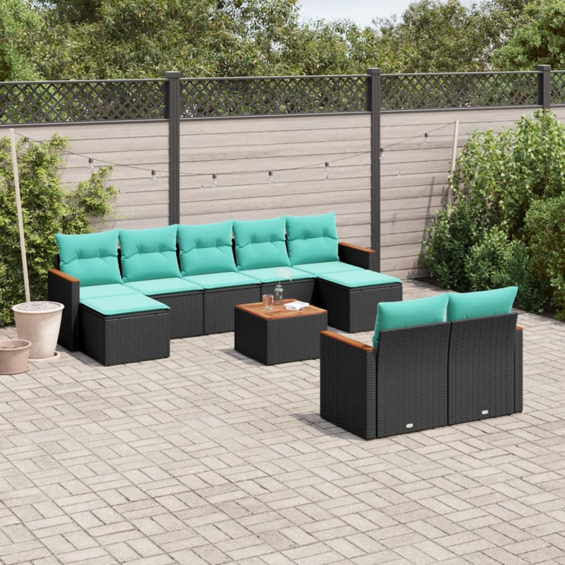  Ensemble de canapé de patio 10 pièces avec coussins en rotin de polyester noir