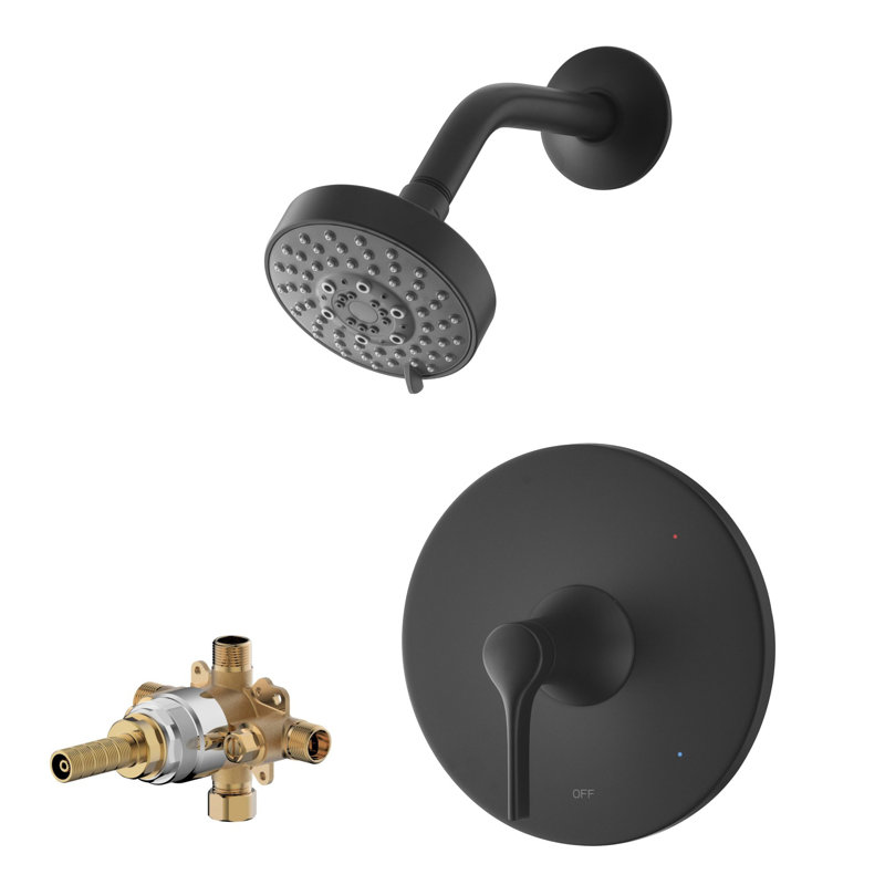 Nita Collection Shower Trim Only: 4" Round Shower Head, Single Handle Set & Rough-in Valve Included - Matte Black