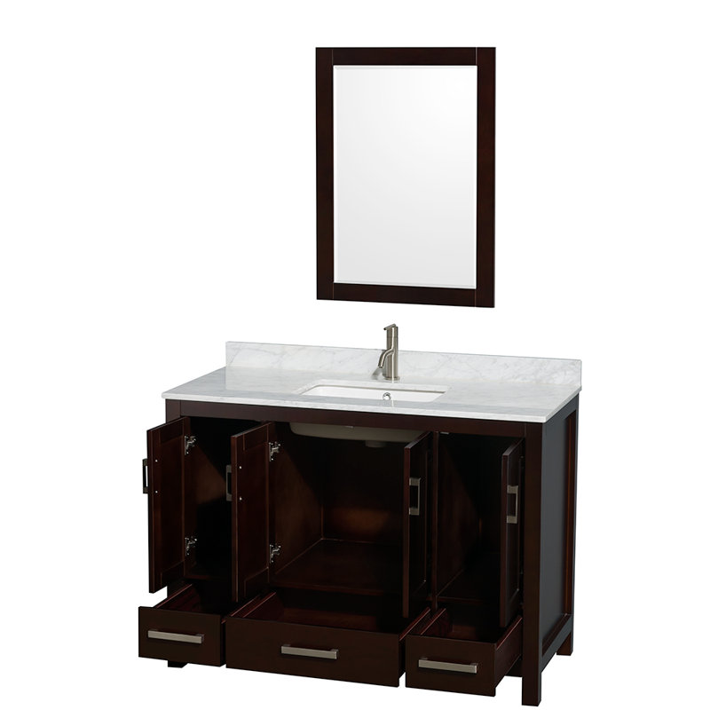 Sheffield 48" Freestanding Single Bathroom Vanity with Marble Top with 24" Mirror, Brushed Chrome, Espresso