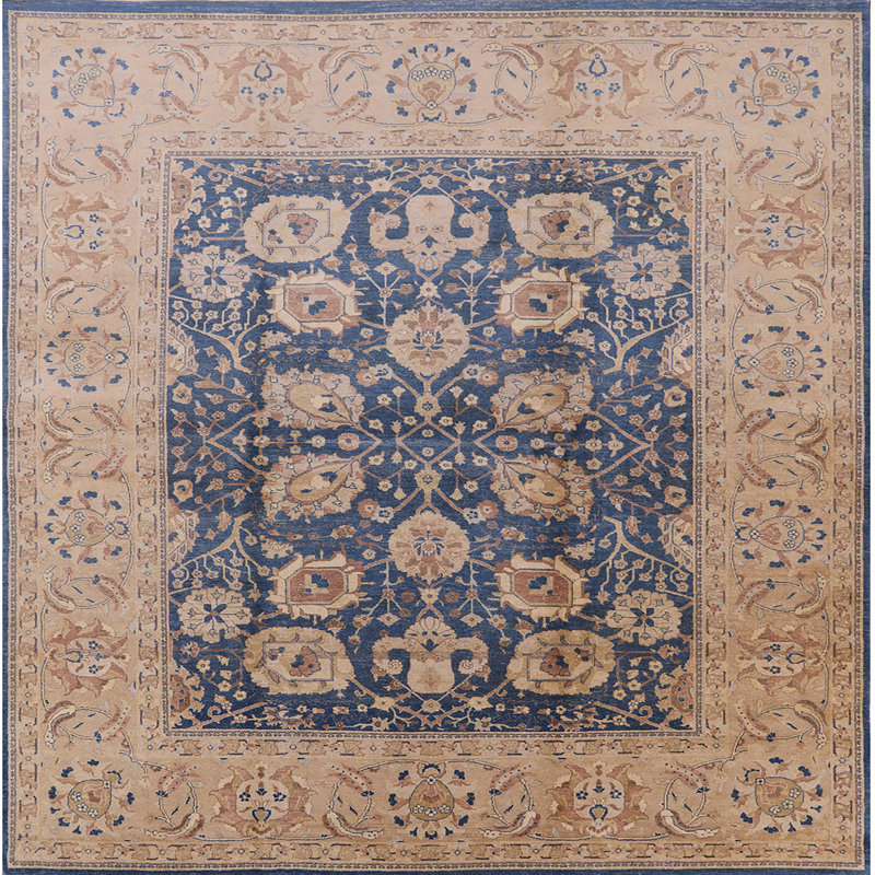 Tapis oriental bleu / beige Garbi, Carré 5 pi